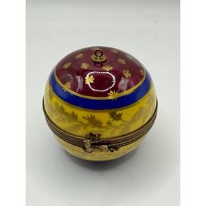 Limoges France Peint Main Egg Trinket Box‎ Ornament Reindeer Floral Decor
